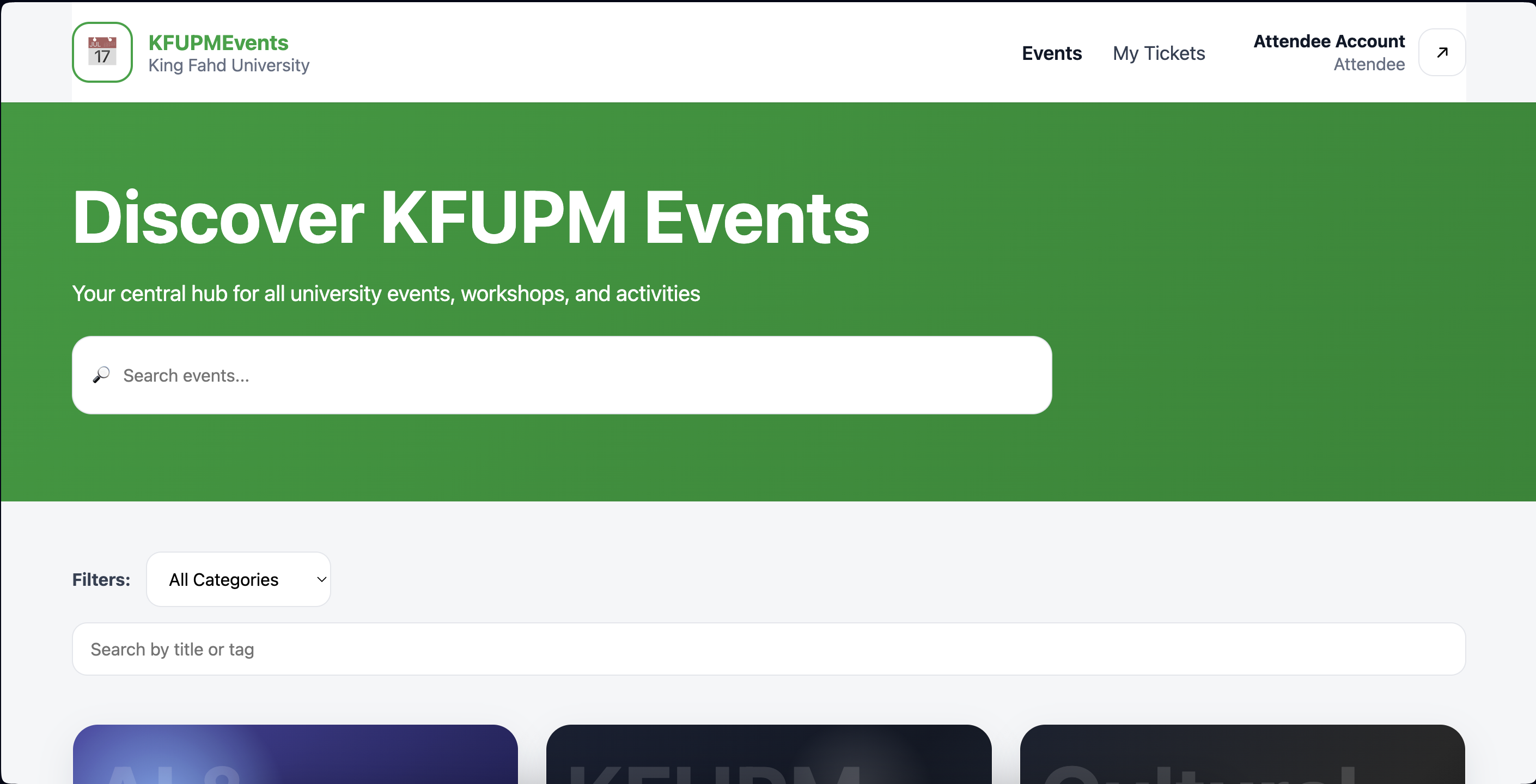 KFUPM Events platform homepage screenshot
